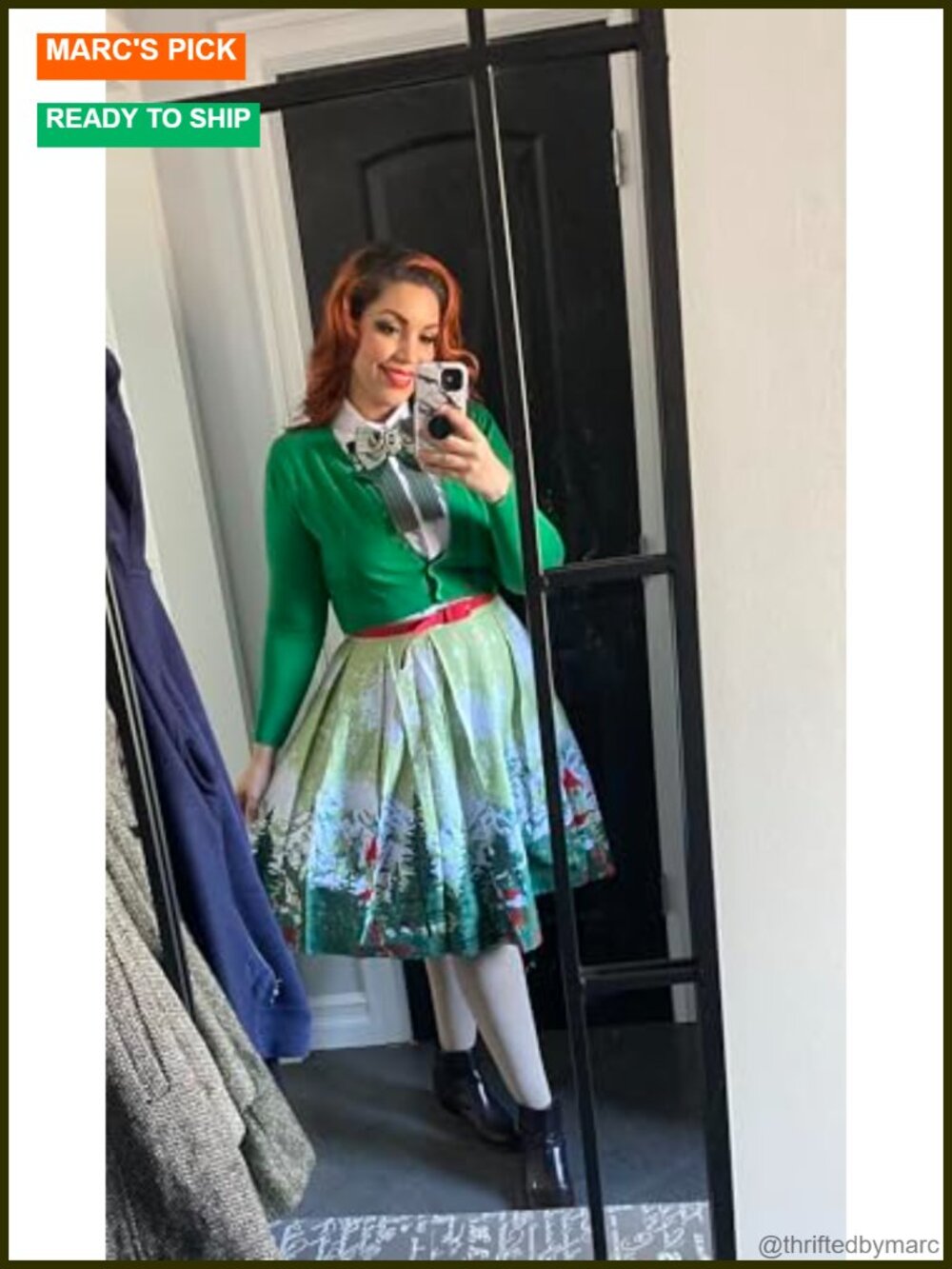 Pleated Vintage A-Line Midi Skirt High Waist Zipper Pockets - Picture 2 of 6